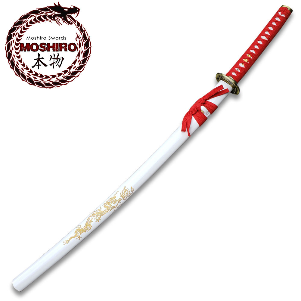MOSHIRO 1045 Steel Handmade Katana With Dragon Engraved on White