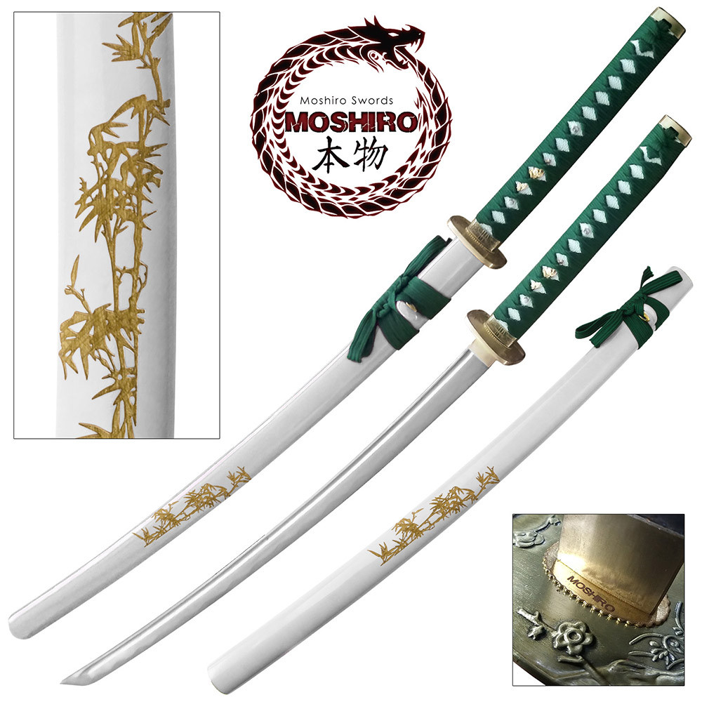 MOSHIRO 1045 Steel Handmade Katana With Bamboo Engraved on White