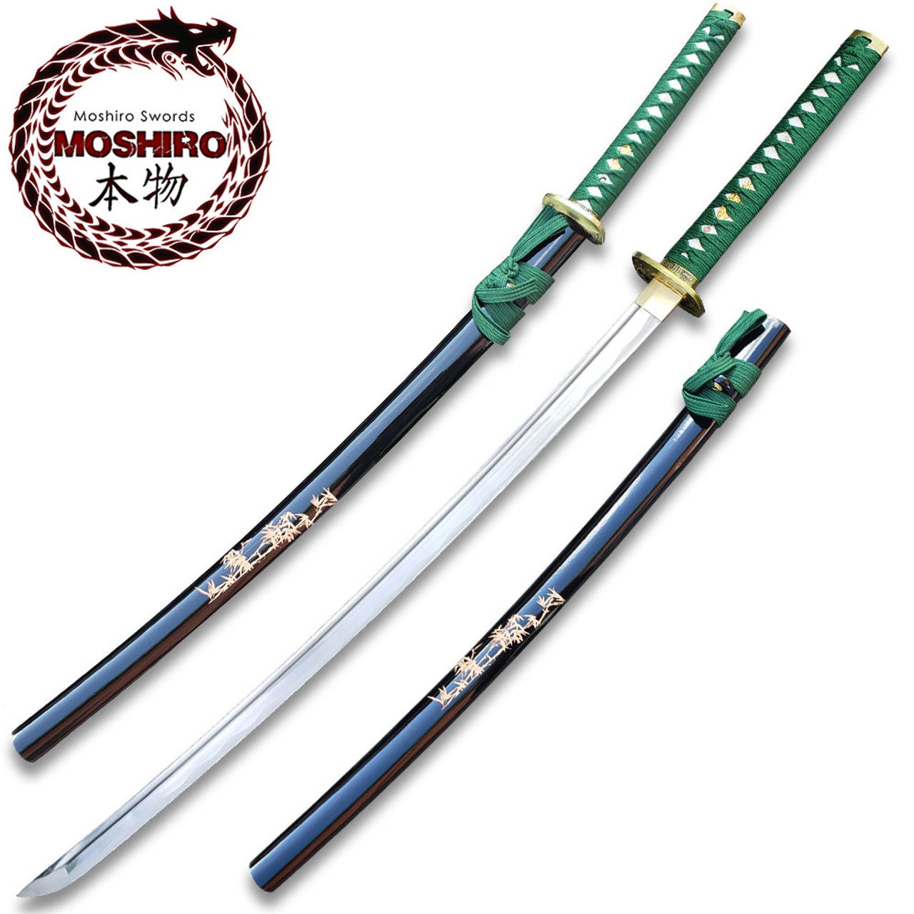 MOSHIRO 1045 Steel Handmade Katana With Bamboo Engraved on Black