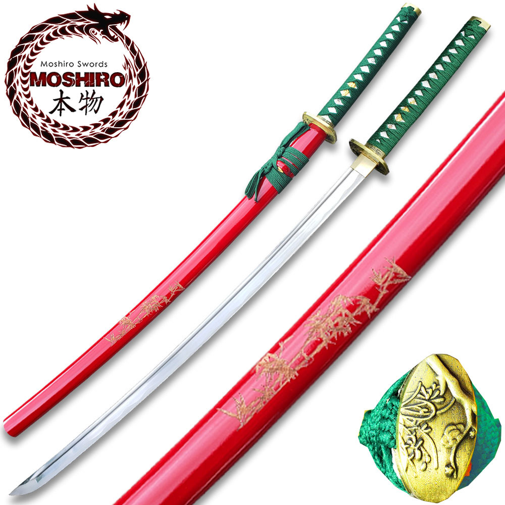 MOSHIRO 1045 Steel Handmade Katana With Bamboo Engraved on Red