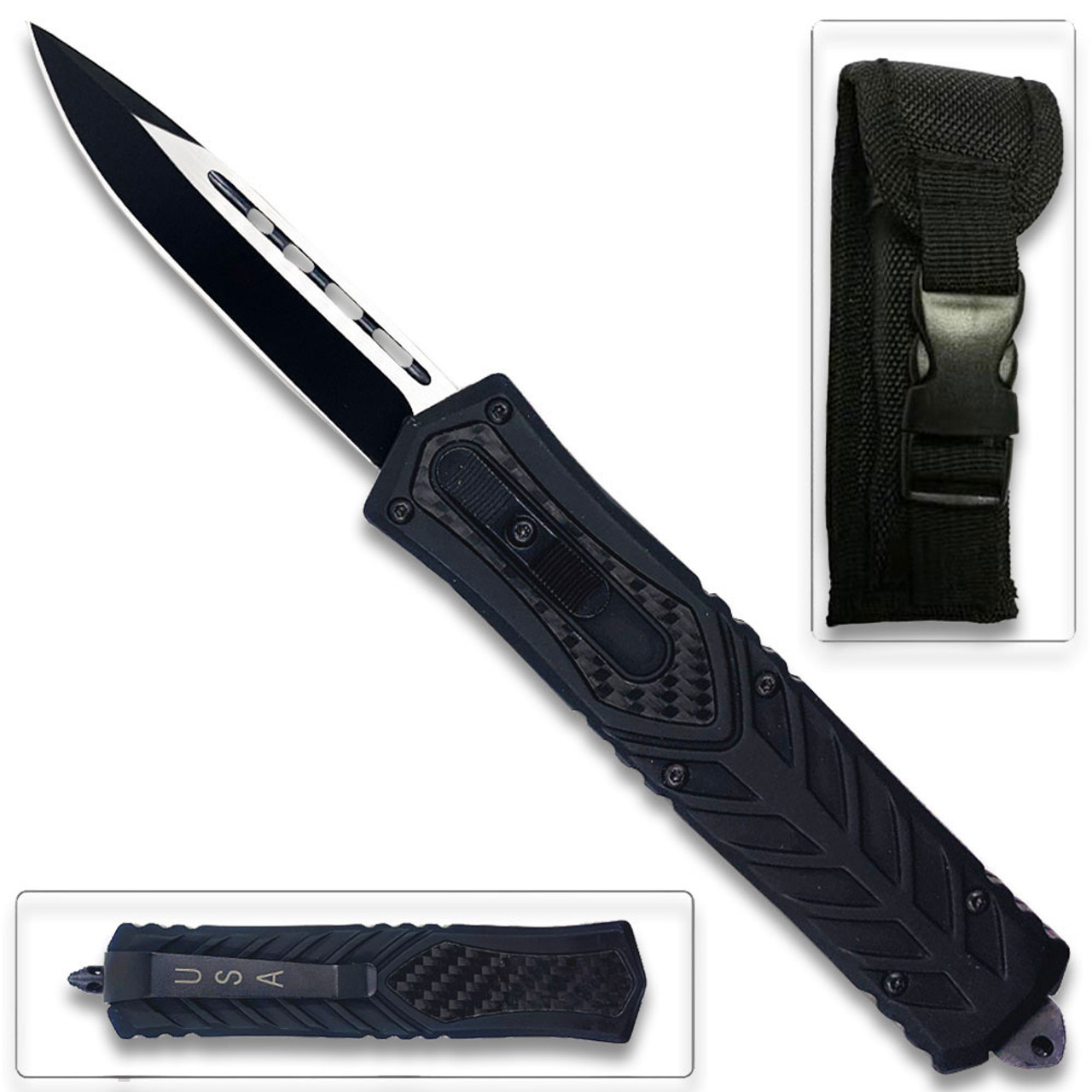 Delta OTF Carbon Fiber Black Drop Point Serrated Edge Knife - Edge Import