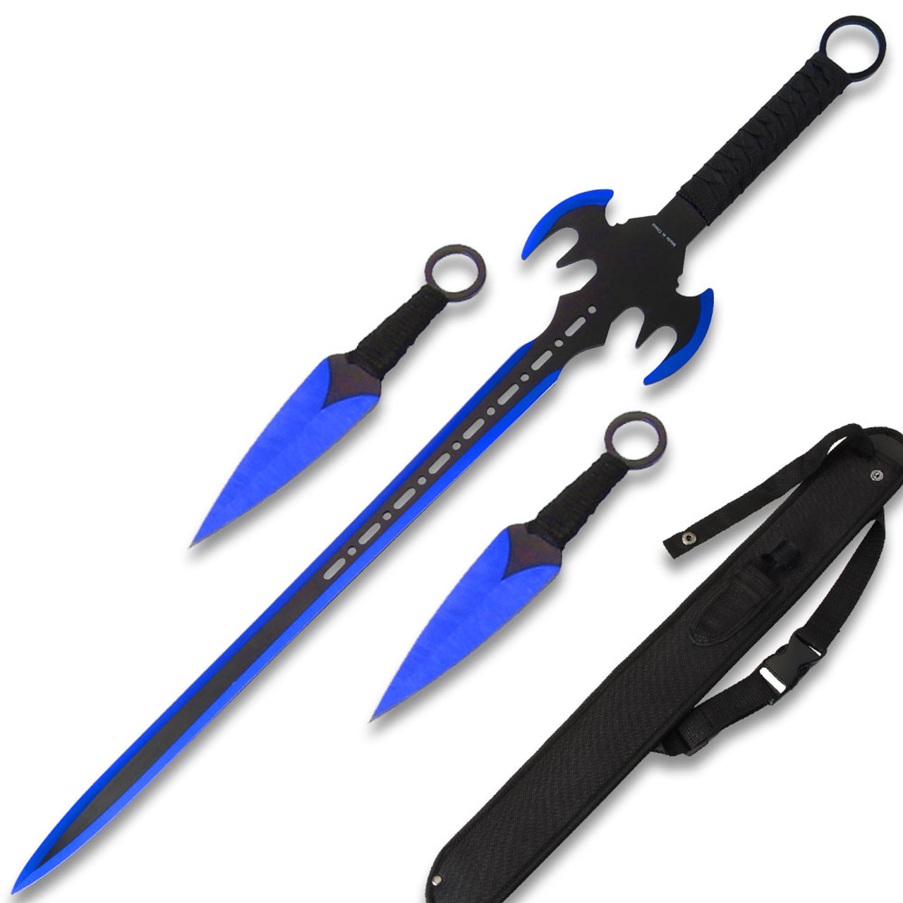 BLUE NINJA BAT WARRIOR SWORD 26.5 OVERALL 2 PCS THROWING KNIFE SET - Edge  Import