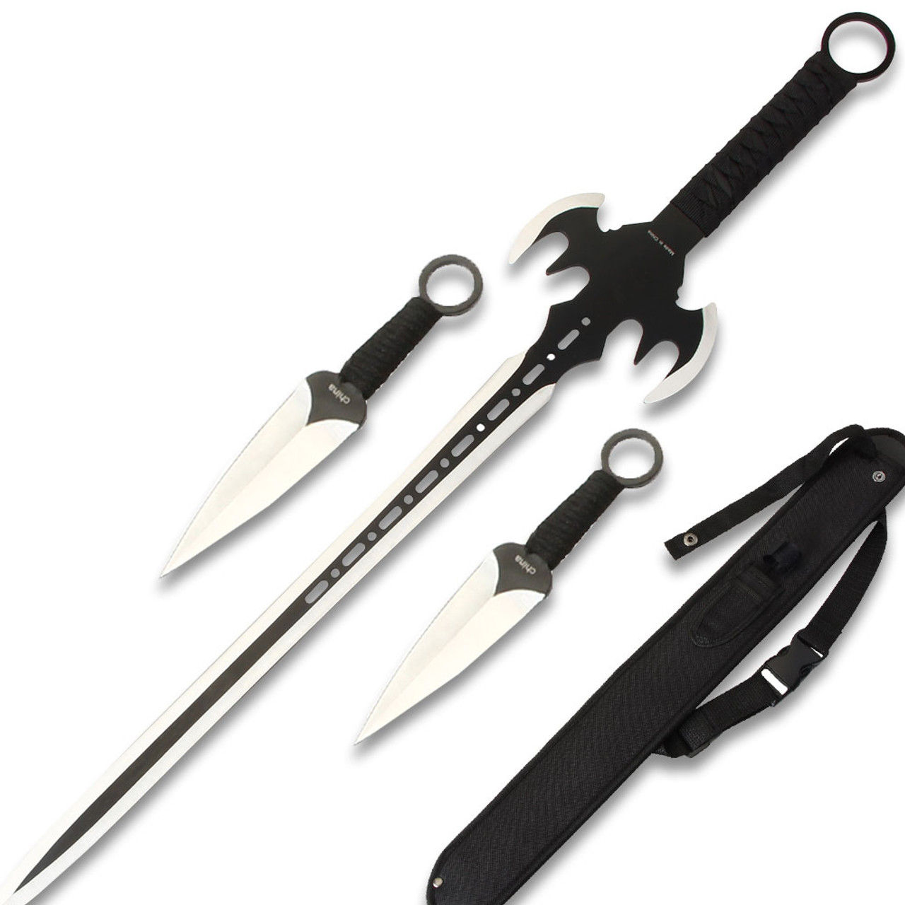 6.5 Black Set of 3 Stainless Steel Throwing Knife Anime Ninja Kunai with  Sheath