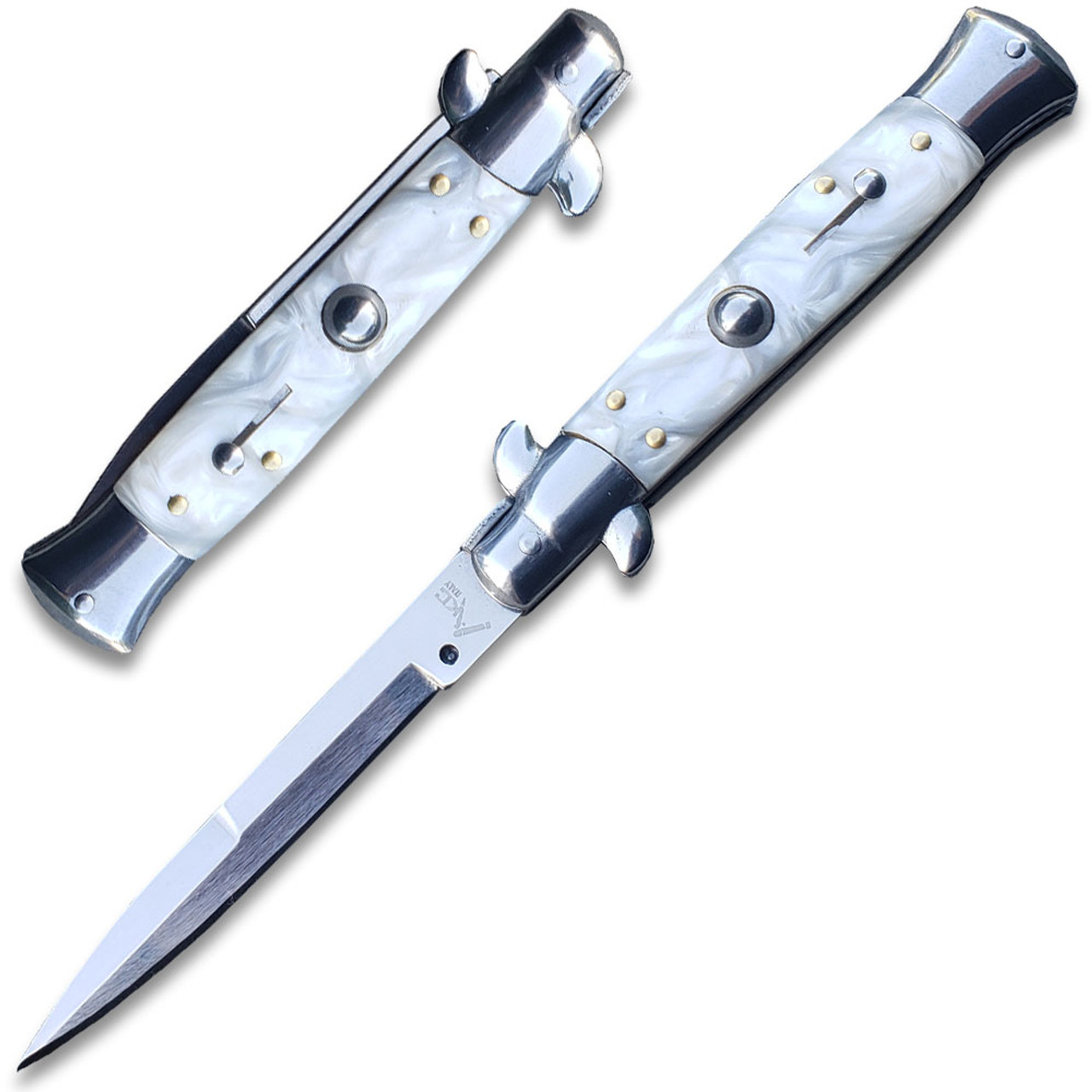 Pearl Stiletto Knife - Automatic & Stainless Steel