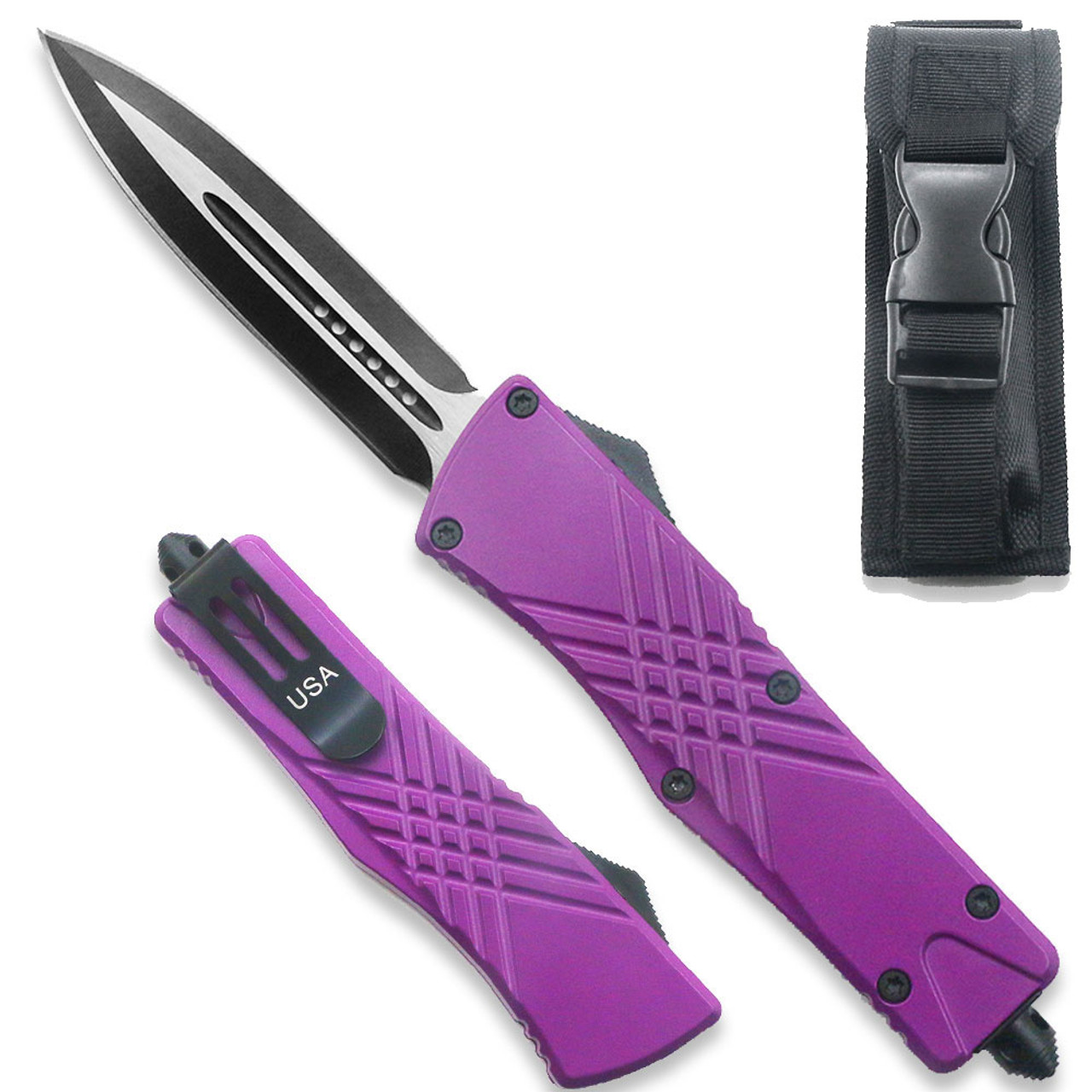 Purple Spear Point OTF Knife - Clip Plain USA - Edge Import