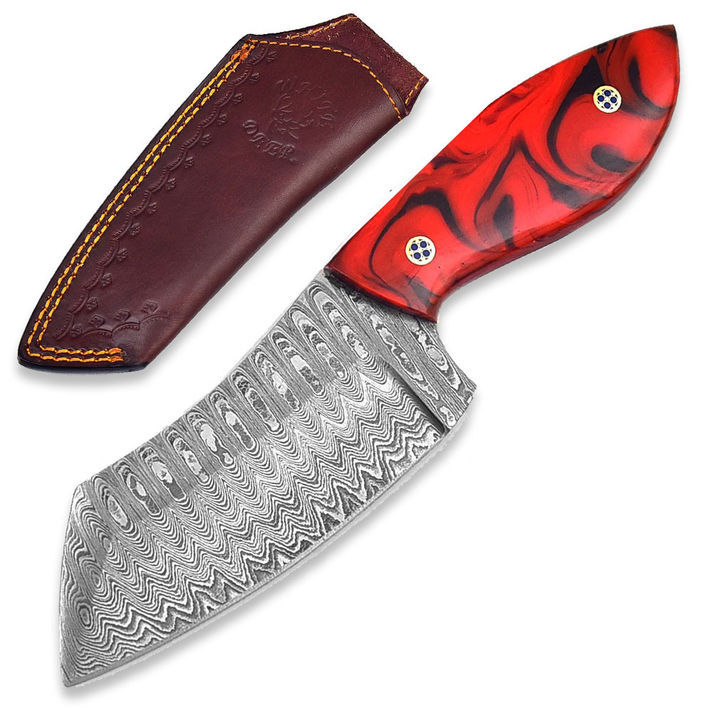 WHITE DEER Mini Japanese Meat Cleaver with Red Marble Resin Handle 1095