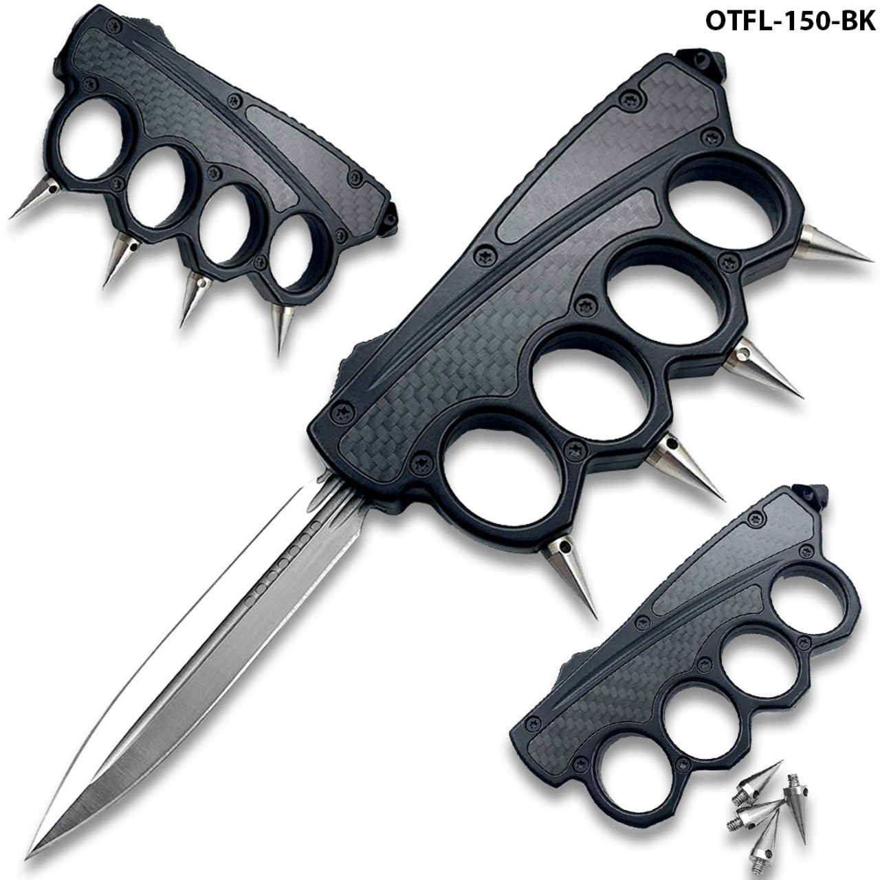 brass knuckles with spikes and blade