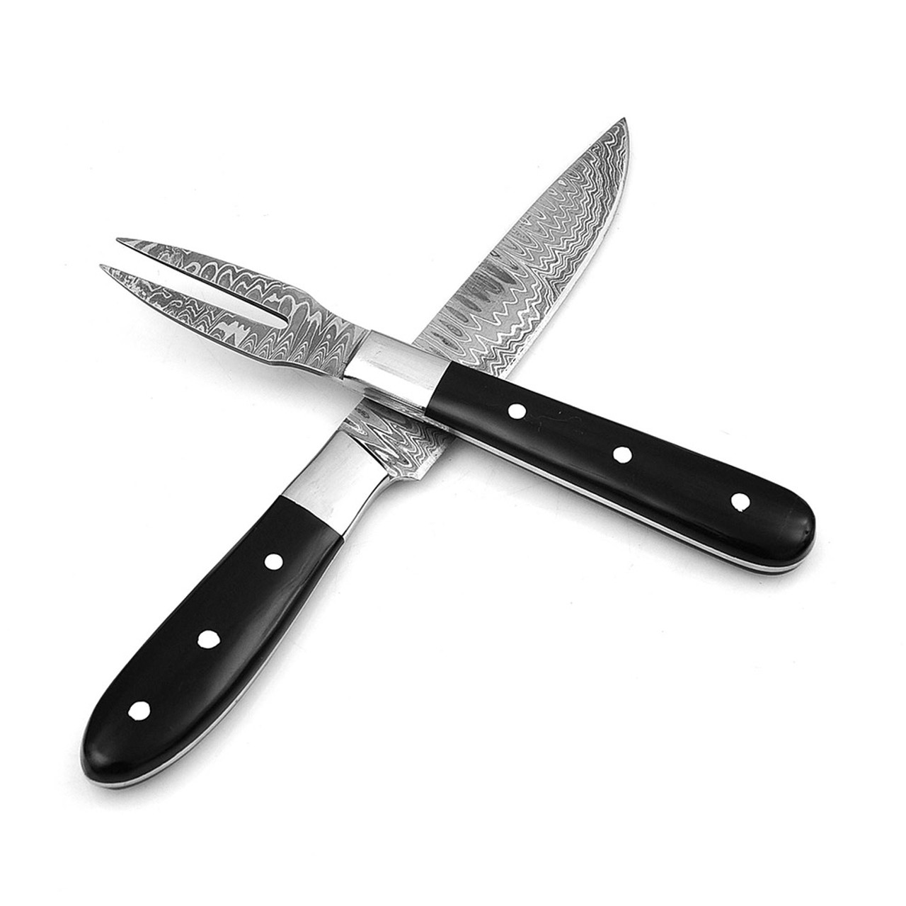 Damascus Cutlery】Damascus Steel 8pcs 5 Steak Knife and Fork Set Serr –