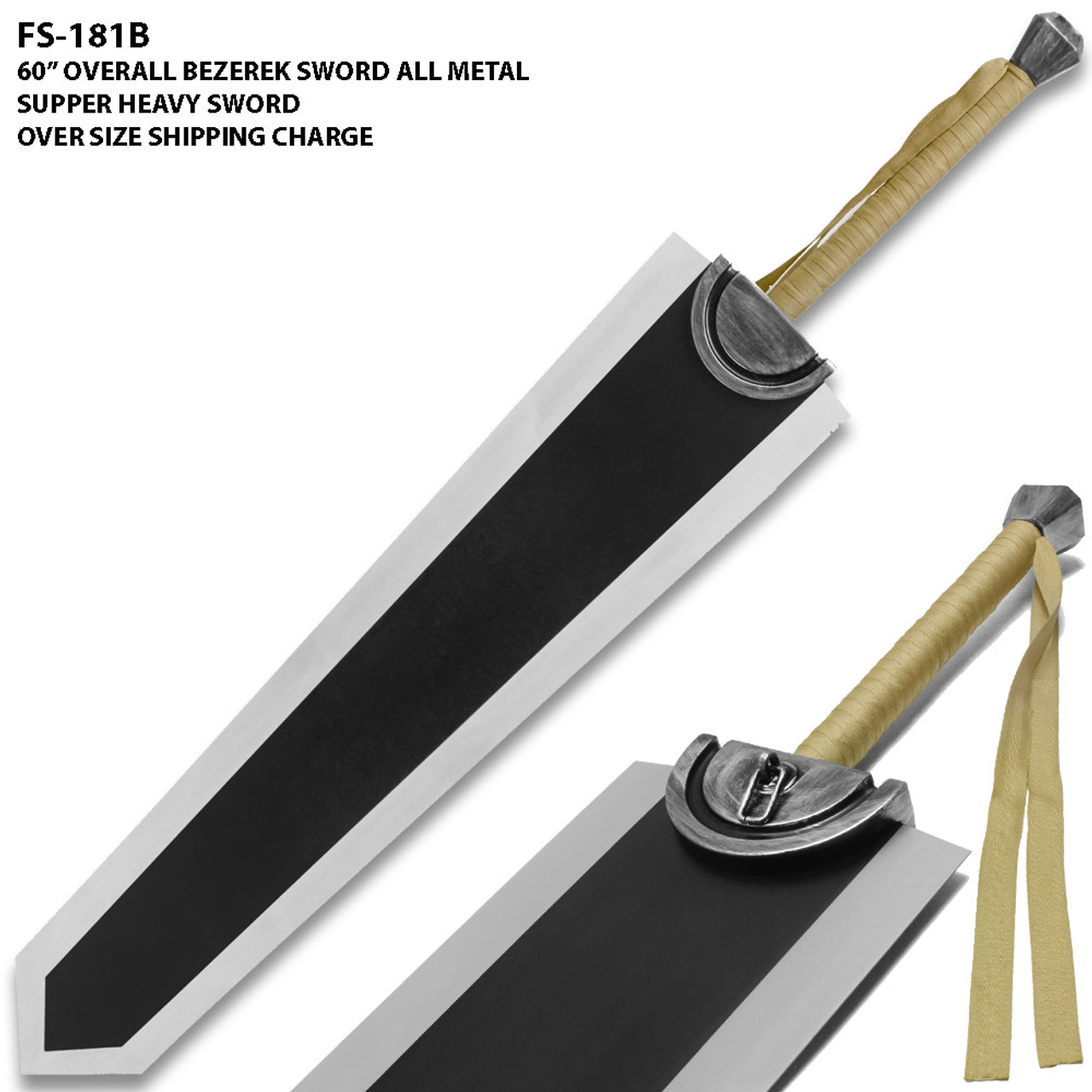 60 Inches Bezserk Guts Dragon Slayer Sword Black Limited