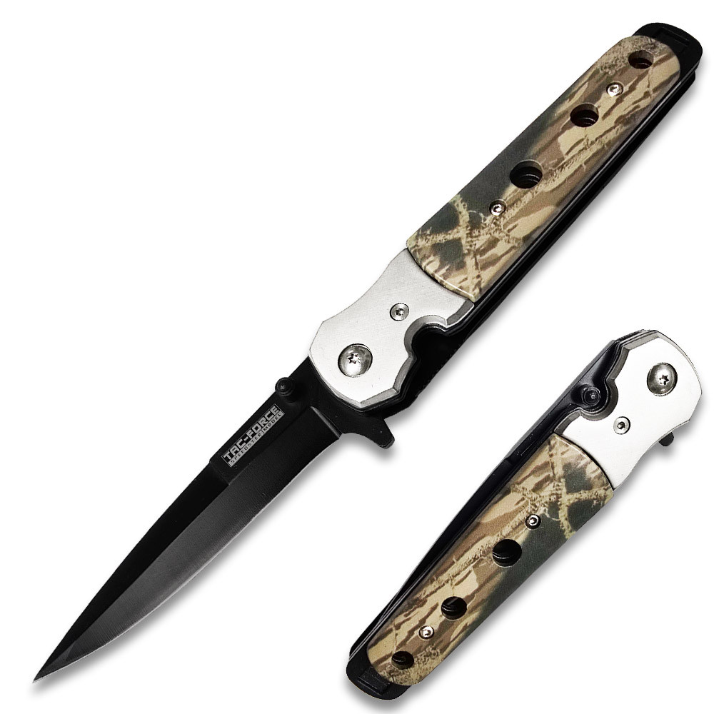 Tac Com Spring TAC FORCE SPRING SS Black Blade Spring Assist Digital Cameo Knife ...