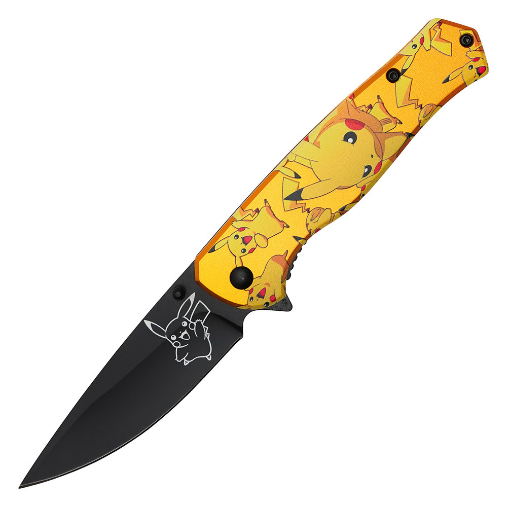 Kaijinart Somethingmon ファイヤービ Pikachu Orange Handle Spring Assist Pocket Knife - Edge Import