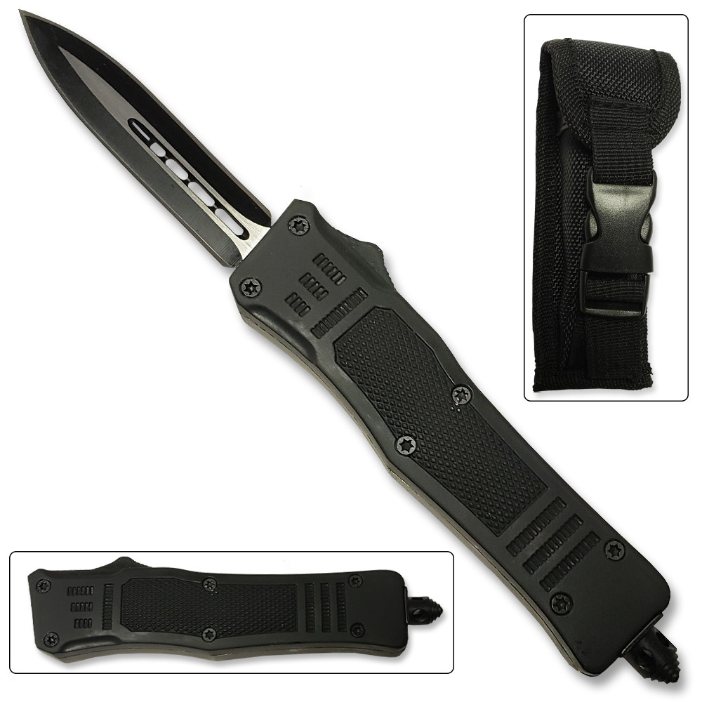 Black Legacy Edge OTF Knife Spear Point, Double Edged Blade - Edge Import