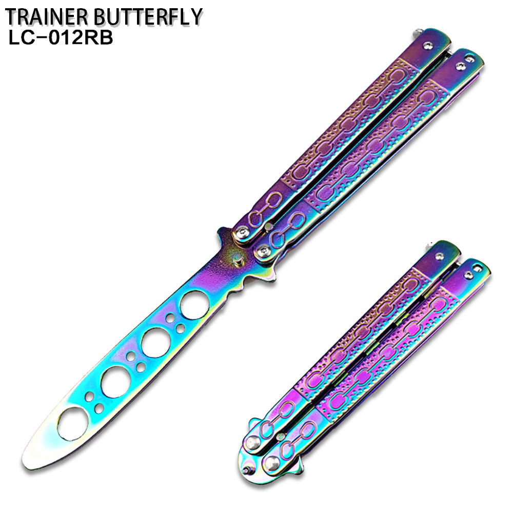 Rainbow Balisong Butterfly Knife ChainLink Handle Trainer for Martial