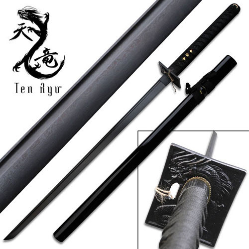 Ten Ryu - Black Knight Cord Damascus Ninja Katana Sword