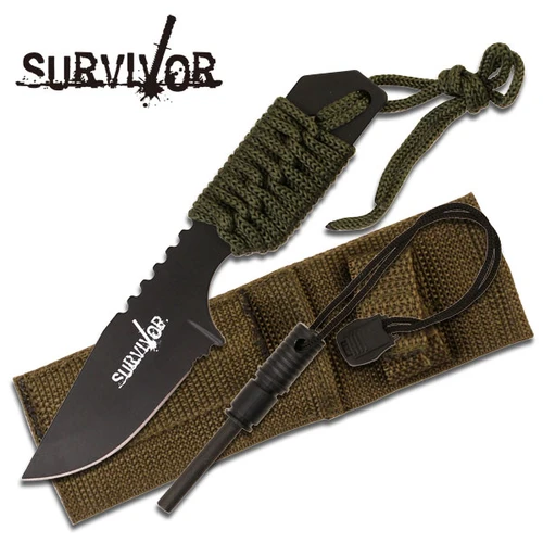 Survival Fire Starter Hunting Camping Knife w/ Flint Full Tang