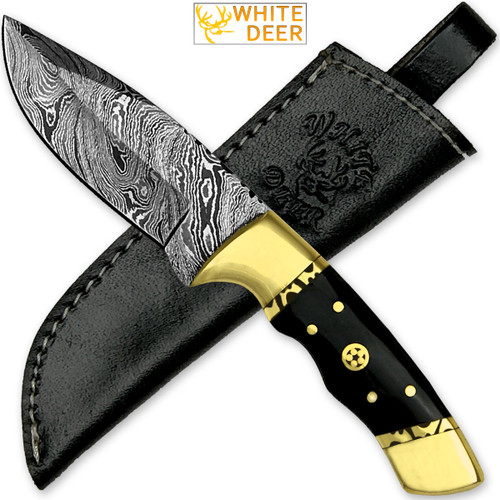 White Deer Handmade Loneman Damascus Steel Hunting Knife