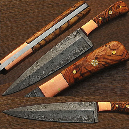 Custom Handmade Damascus Steel Chef Knife Olive Wood Handle 1