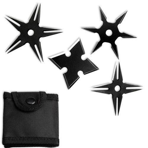 MK-Ultra Covert Ninja Throwing Stars Set of 4 With Pouch Black