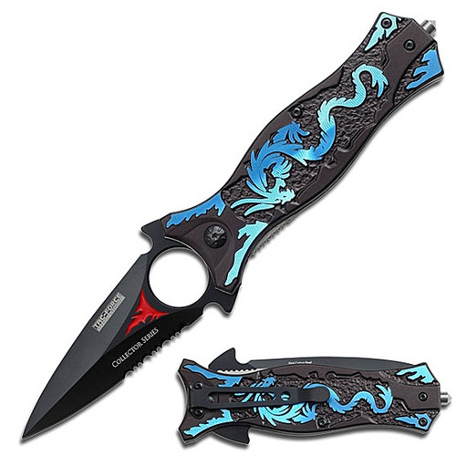 Spring Assist - 'Legal Automatic' Knife - Dragon Dagger - Blue