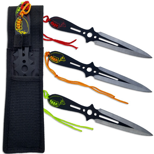 Ninja Throwing Knife Set of 3 Skulls Design Red, Orange, Green - Edge ...