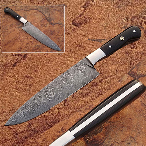 Custom Handmade Damascus Chef Knife Micarta Wood Handle