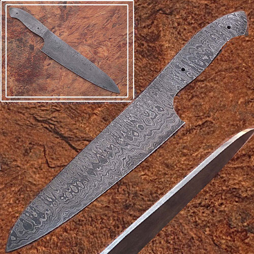 Damascus Full Tang Ladder Pattern Blank Chef Knife