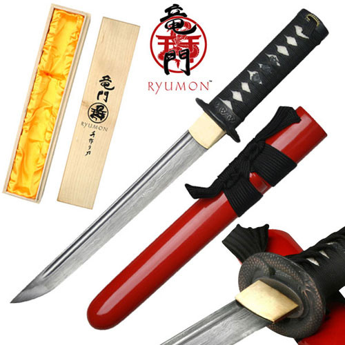 Ryumon - Folded 1065 Dragon Tsuba Tanto Red
