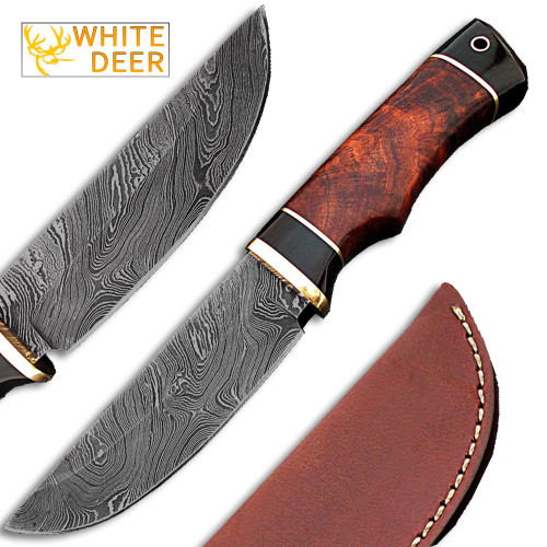 Whit Deer Rebel Komrad Damascus Knife Custom Walnut Hardwood Handle