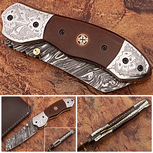Signature Spay-Point Damascus Steel Folding Knife