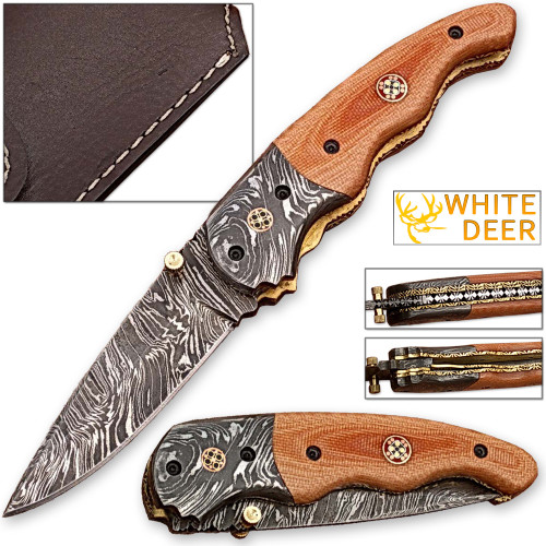 Signature Drop Point Unique Damascus Steel Folding Knife