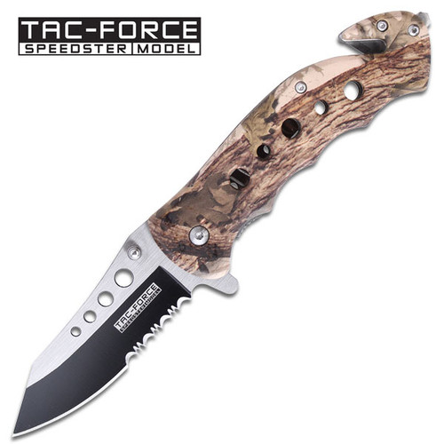 Tac-force High Def Woodland Camo Rescue Folding Pocket Knife