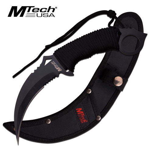MTech FIXED-BLADE TACTICAL KNIFE | Black Blade Paracord Serrated Combat Karambit