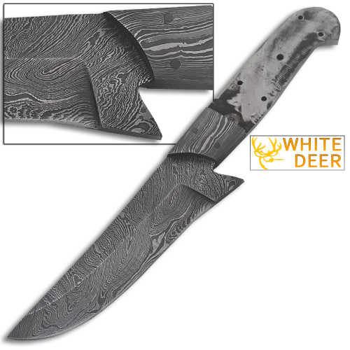 White Deer Trailing Point Damascus Steel Hunting Knife Blank