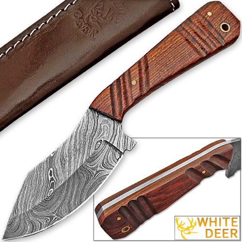 WHITE DEER SPEY BLADE Damascus Steel Hunting Skinner Knife