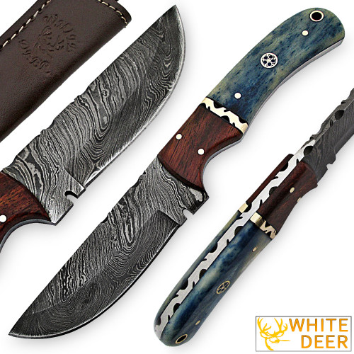 White Deer Blue Bunyan Damascus Steel Knife