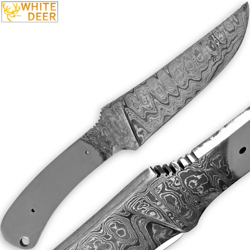 White Deer Damascus Blank Knife Full Tang Rain Drop Pattern