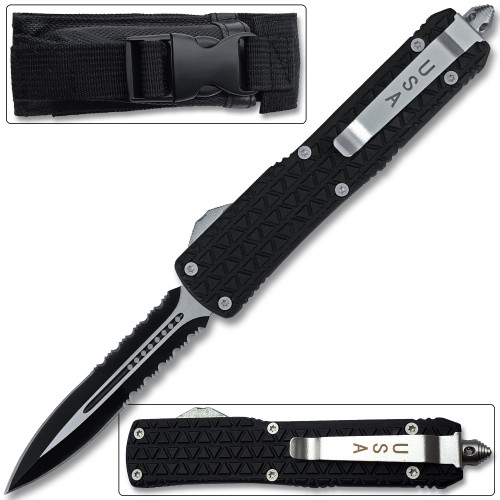 Full Size Dagger Point OTF Knife Out The Front Assisted Open Tactical Glass Breaker Edge Import