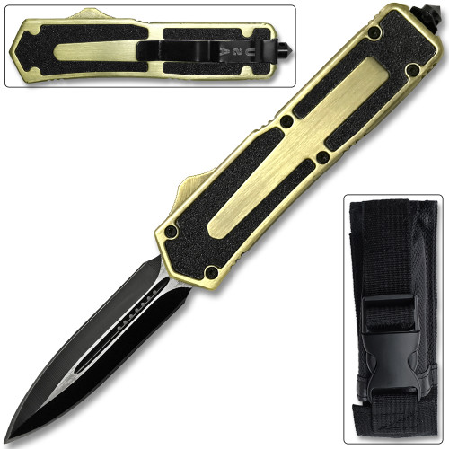 Gold Legacy Edge OTF Knife Spear Point, Double Edged Blade