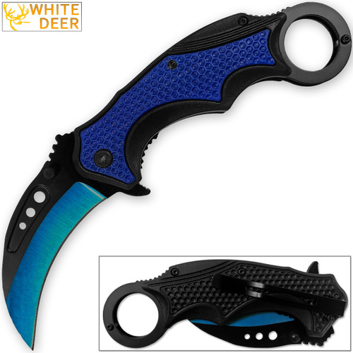 White Deer Blue Moon Defense Titanium Karambit Knife Lightened Assisted Open