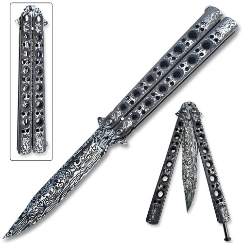Balisong Damascus Petain  Butterfly Knife
