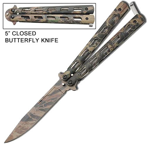 Monarch Tree Camo Balisong Butterfly Knife Camo Plain Edge Import