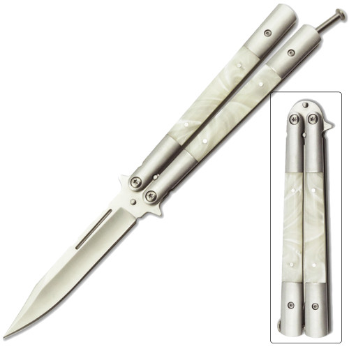  Balisong Butterfly Knife White Pearl Handel 