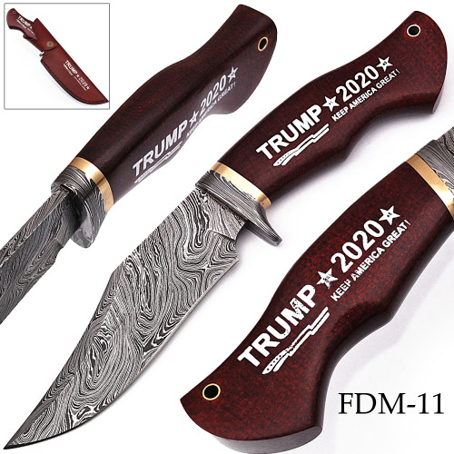"Keep America Great" Trump 2020  Damascus Knife Damascus & Brass  Bolster Exclusive Item