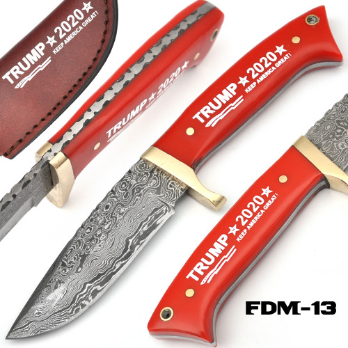 "Keep America Great" Trump 2020  Damascus Knife Brass Bolster