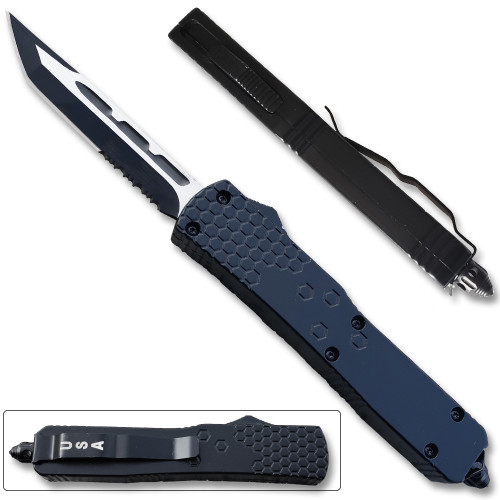  Slim Black Tanto Point OTF Knife  Assisted Open Tactical Glass Breaker