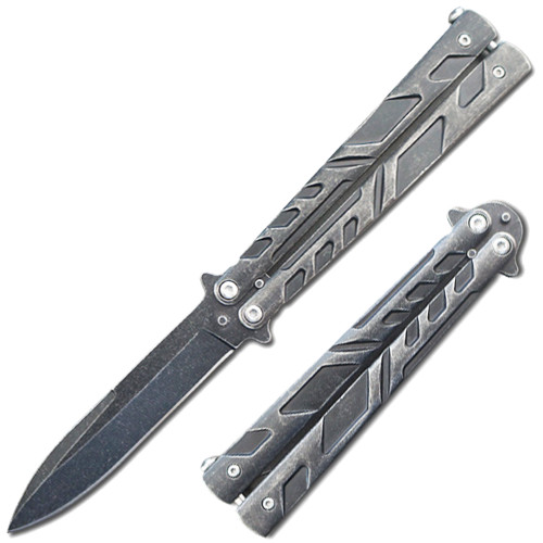 Swift Matte Black Spear Point Single Edge Blade Balisong Butterly Knife 