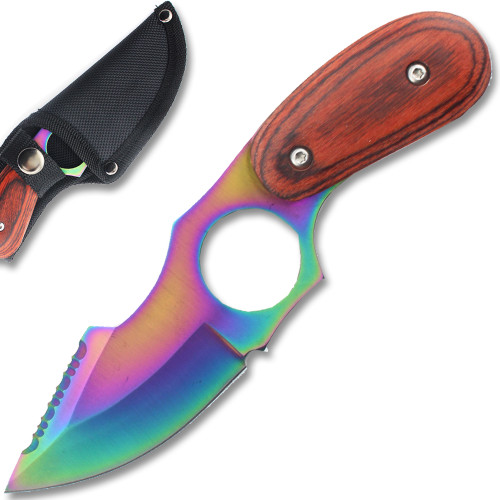 Rainbow Blade Skinner  Hunting Knife Frost Wood Handle