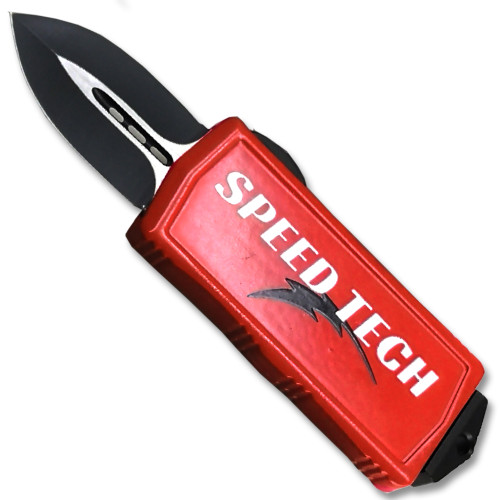 Speed Tech Spear Point Blade California Legal OTF Dual Action Knife Red 