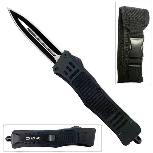 Black Legendary OTF Knife Spear Point, Double Edged Overall 8"