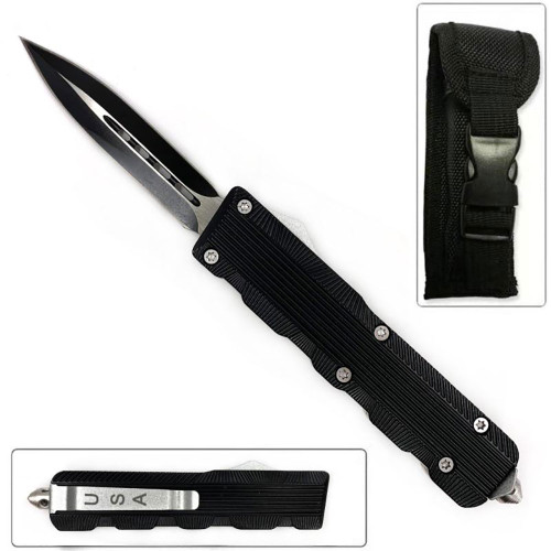 Spear Edge Black Flagship OTF Knife w/Comfort Groove Handle Double Edge 